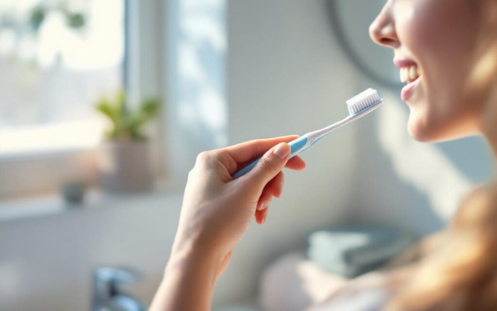 personne-dans-une-salle-de-bain-se-brossant-les-dents-avec-une-brosse-a-poils-souples-mousse-de-dentifrice-visible-miroir-legerement-embue-et-petite-plante-sur-le-rebord-lumiere-matinale-douc